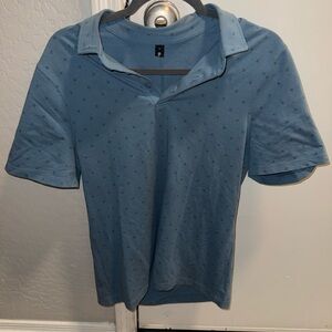 Lululemon Propel Polo Shirt Mens Size Medium Light Blue Geometric Stretch Golf